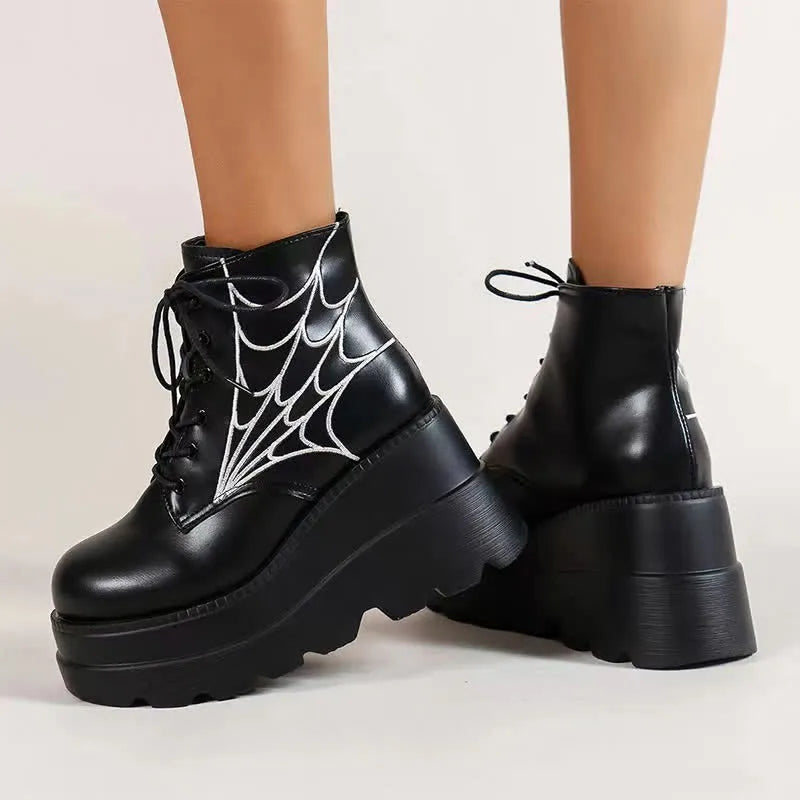 Gothic Spider-Netz Schnürstiefel