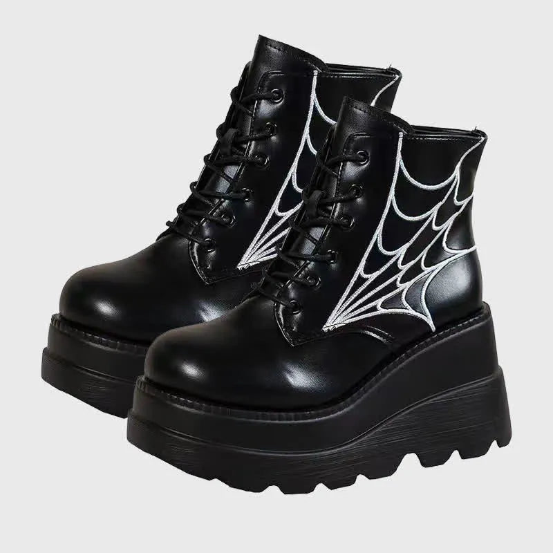 Gothic Spider-Netz Schnürstiefel