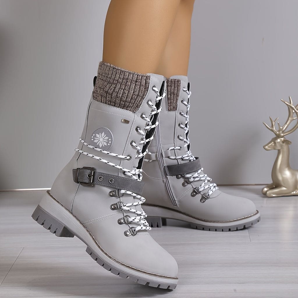 Damen - Thermo-Stiefel - Elegante Gestrickte Optik - Warm und Stilvoll für den Winter