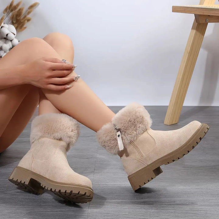 Damen - Plüschstiefel - Elegante Stiefel mit Reißverschluss - Komfort und Stil für den Herbst