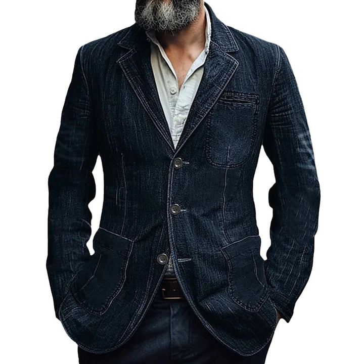 EINREIHIGER BLAZER MIT LÄSSIGEM REVERS AUS DENIM FÜR HERREN