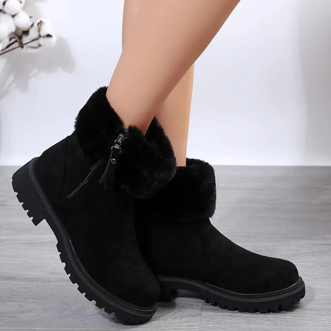 Damen - Plüschstiefel - Elegante Stiefel mit Reißverschluss - Komfort und Stil für den Herbst