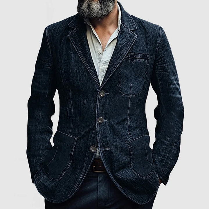 EINREIHIGER BLAZER MIT LÄSSIGEM REVERS AUS DENIM FÜR HERREN