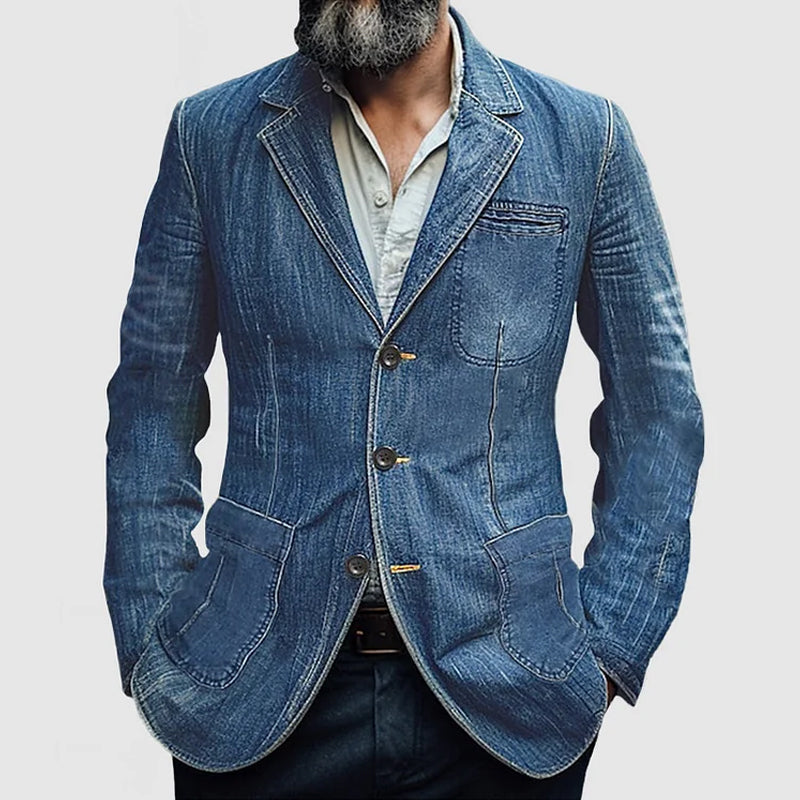 EINREIHIGER BLAZER MIT LÄSSIGEM REVERS AUS DENIM FÜR HERREN