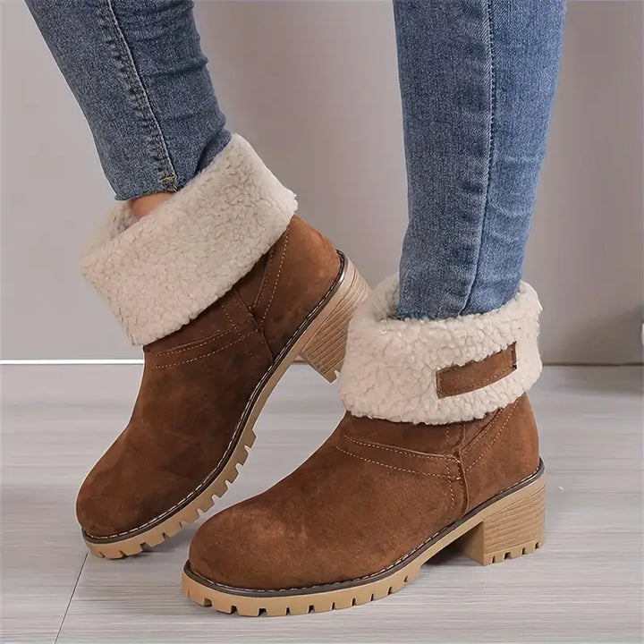 Damen - Schneestiefel - Klobiger Absatz, Mittelhohe Sohle - Elegante Winterstiefel für kalte Tage