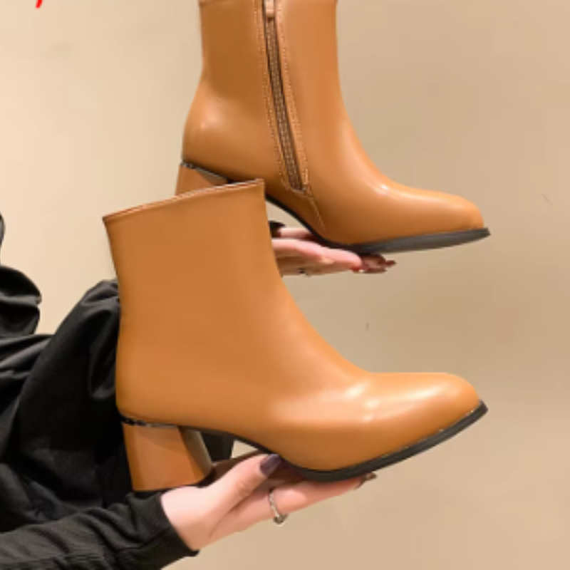 Damen Lederstiefeletten mit seitlichem Reißverschluss - Damenstiefeletten