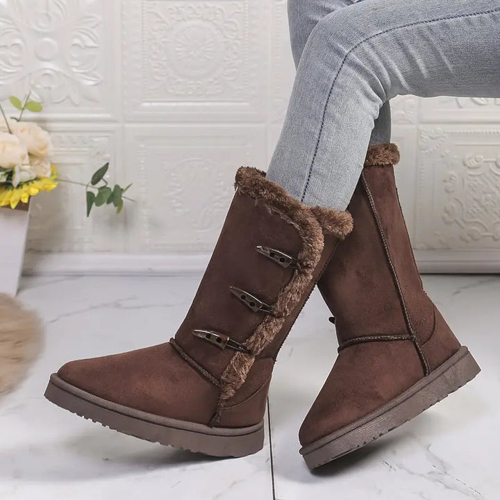 Damen - Winterstiefel - Fleecefutter für zusätzliche Wärme - Bequeme Halbhohe Stiefel für kalte Tage