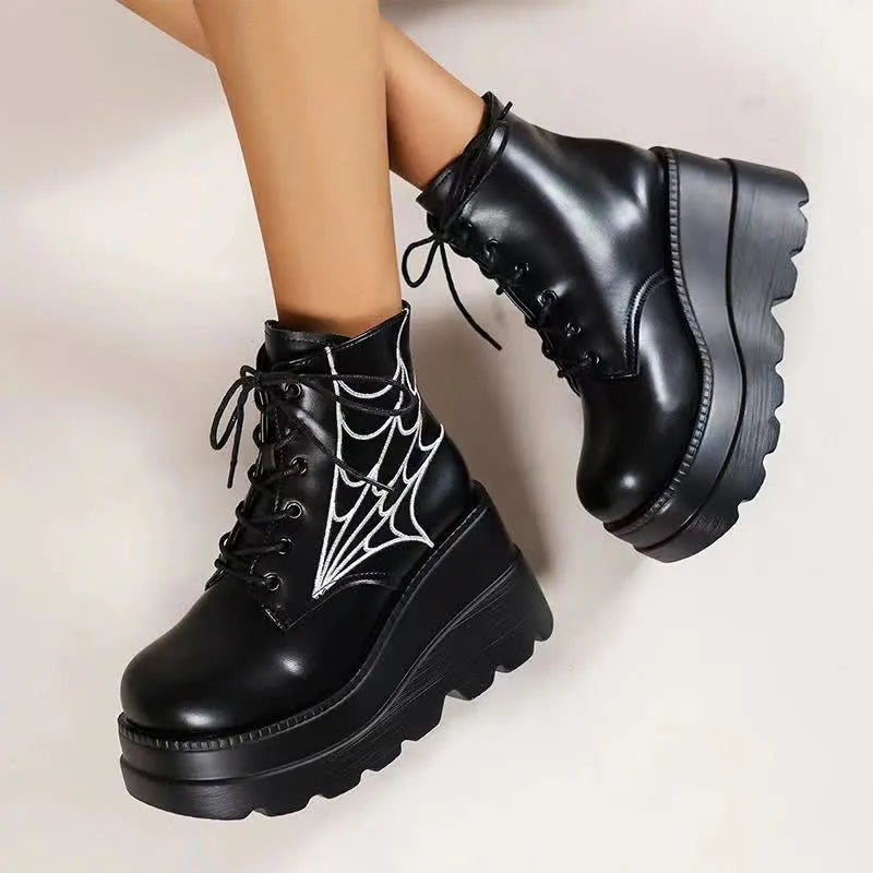 Gothic Spider-Netz Schnürstiefel