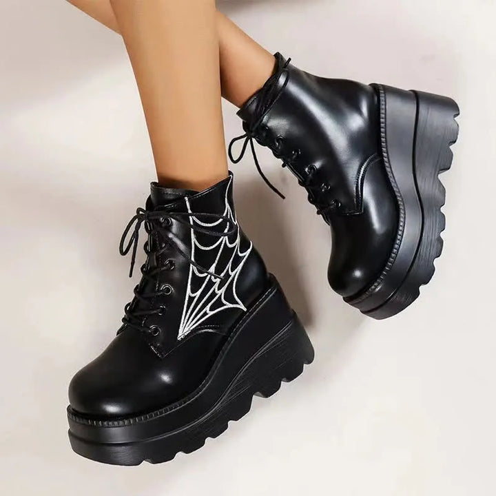 Gothic Spider-Netz Schnürstiefel