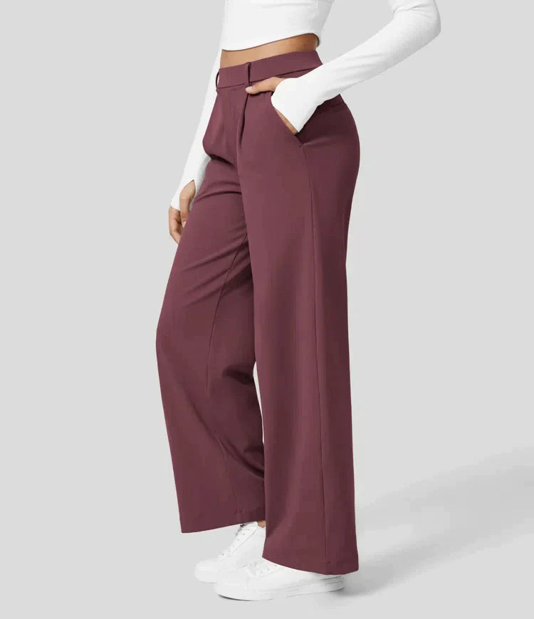 Hochtaillierte Stretch-Hose mit geradem Bein