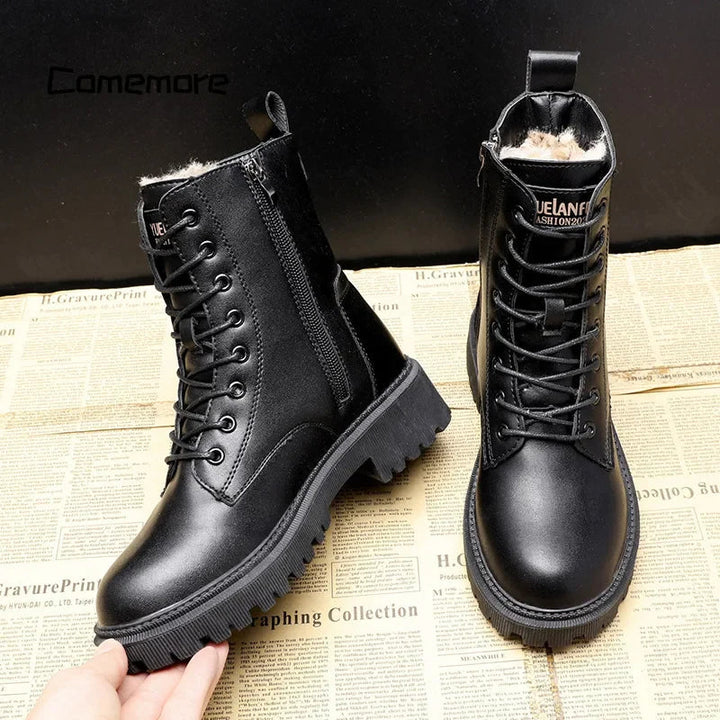 Damen - Winterstiefel - Schwarzes Leder - Stilvolle und warme Stiefel für kalte Tage