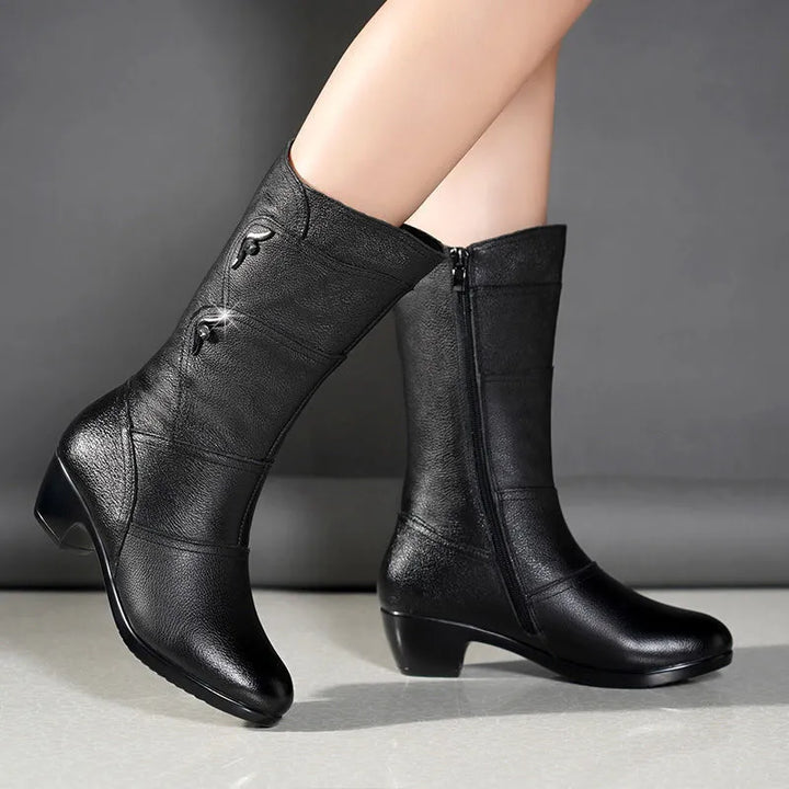 Damen - Mittel-Stiefel - Elegantes Kunstleder - Modische Stiefel für jeden Anlass