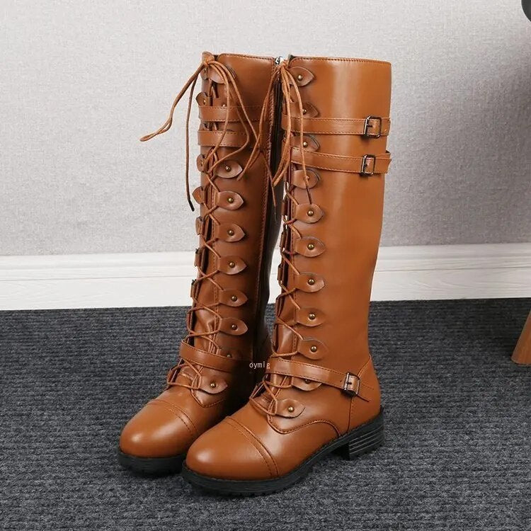 Damen - Retro Schnürstiefel - Mit Schnalle und strapazierfähigem Material - Stilvolle Schnürstiefel für Alltag