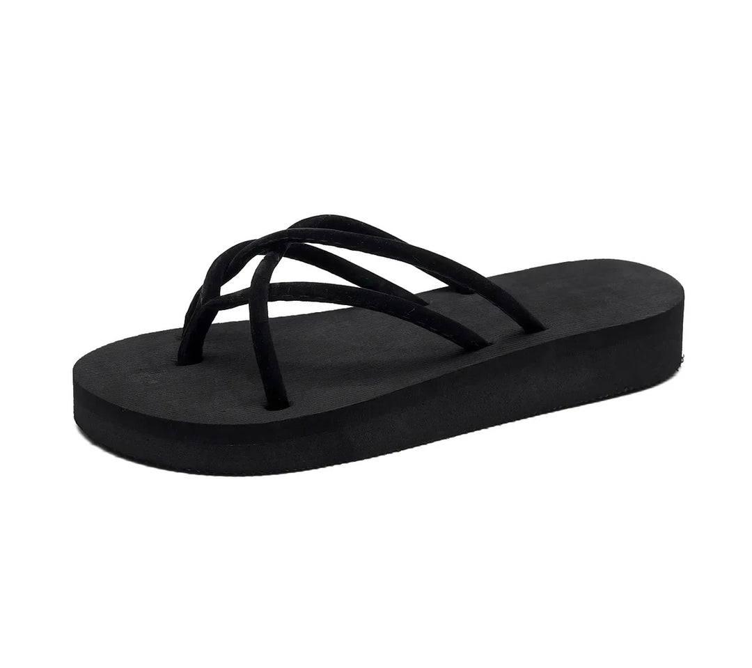 Sommermode-Plateau-Keilsandalen für Damen – Outdoor-Freizeit-Flip-Flops mit hohem Absatz, Stoffobermaterial, EVA-Sohle