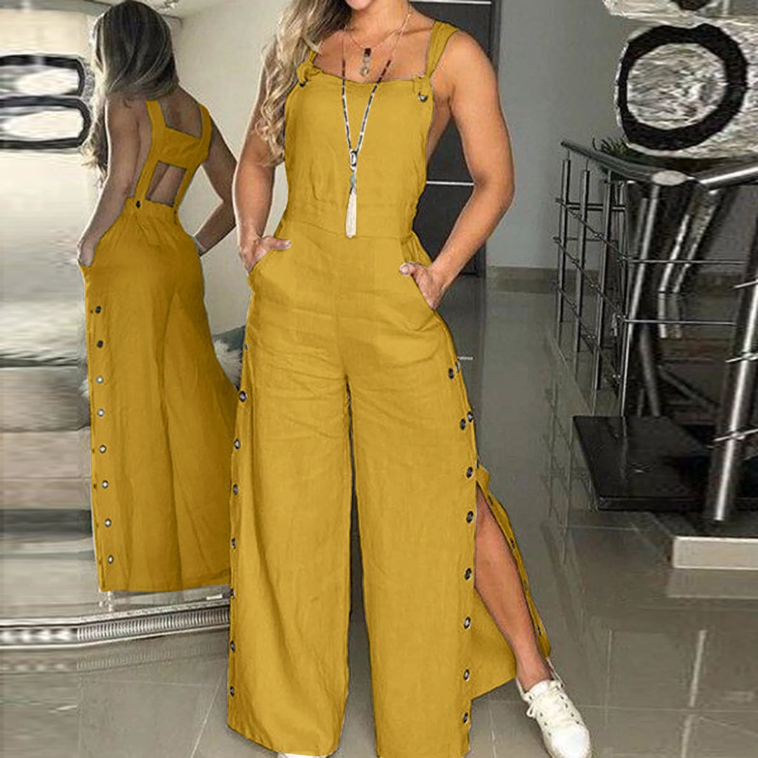 Sommerlicher Jumpsuit mit Ärmellosen Gedrehten Knoten und Taschen