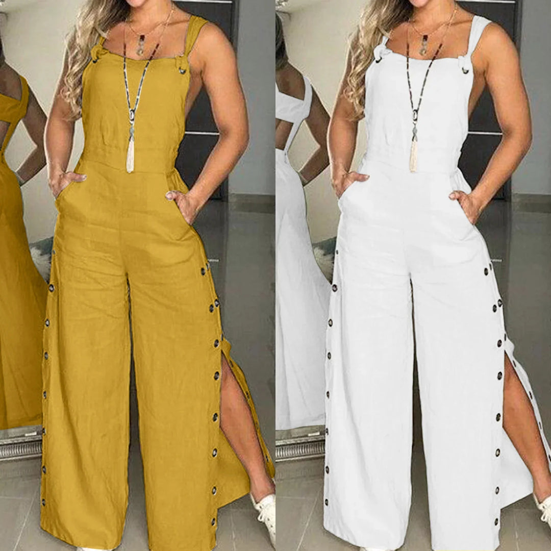 Sommerlicher Jumpsuit mit Ärmellosen Gedrehten Knoten und Taschen