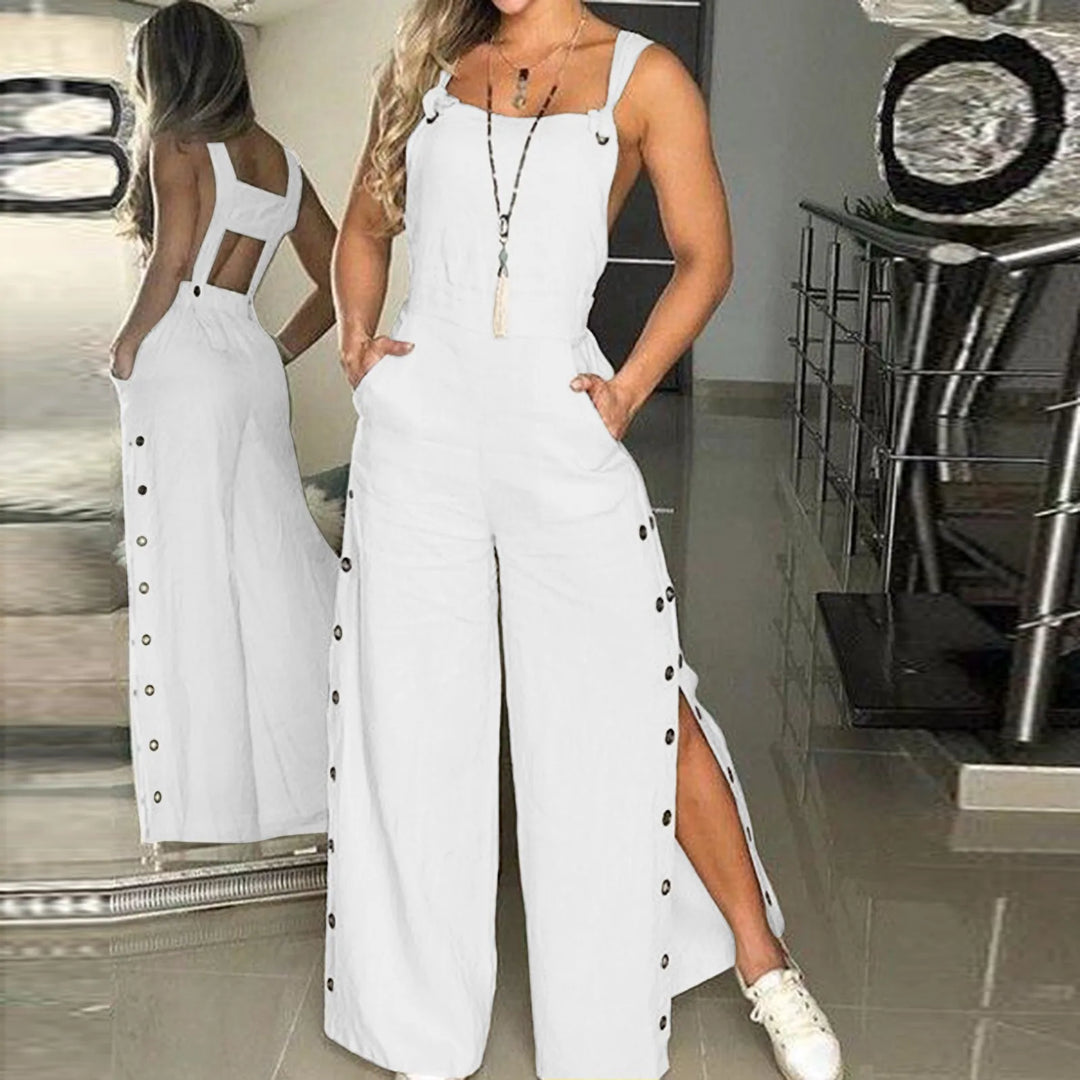 Sommerlicher Jumpsuit mit Ärmellosen Gedrehten Knoten und Taschen