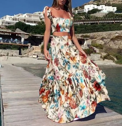 Sexy zweiteiliges Sommerkleid mit Boho-Print