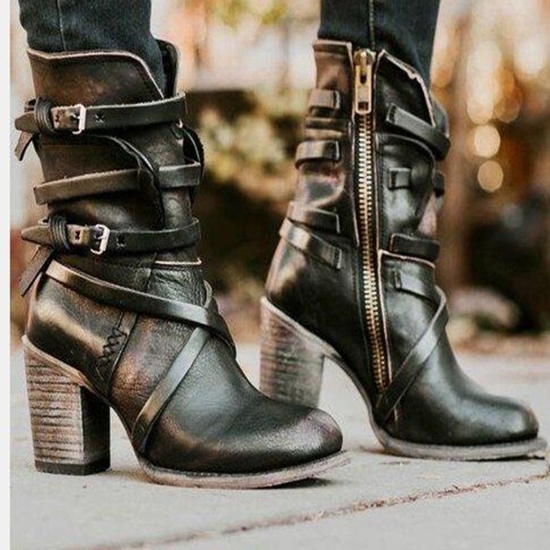 Damen - Lederstiefel - Stilvoller Retro-Look - Elegante Schnürstiefel aus hochwertigem Leder