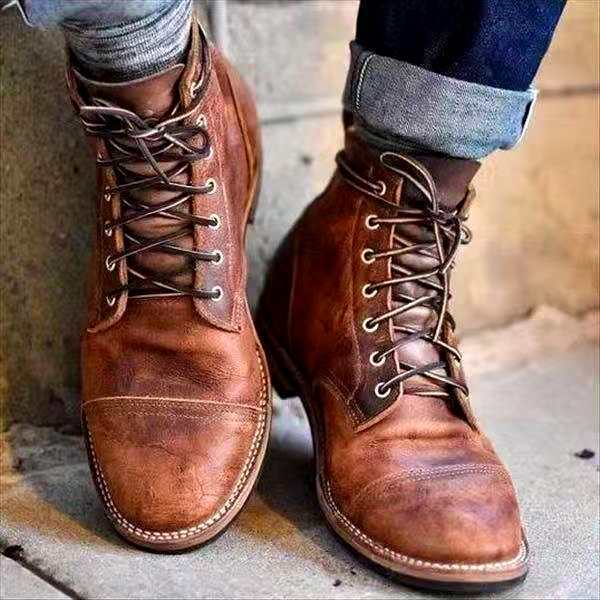 Herren - Retro-Veteranenstiefel - Robustes Leder - Stilvolle Freizeitboots für Abenteuer