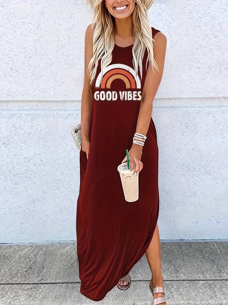 Good Vibes - Langes Kleid mit Buchstabendruck