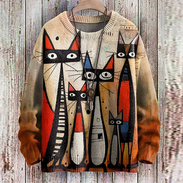 Frida Katze Kunst Muster drucken Lässige Strickpullover