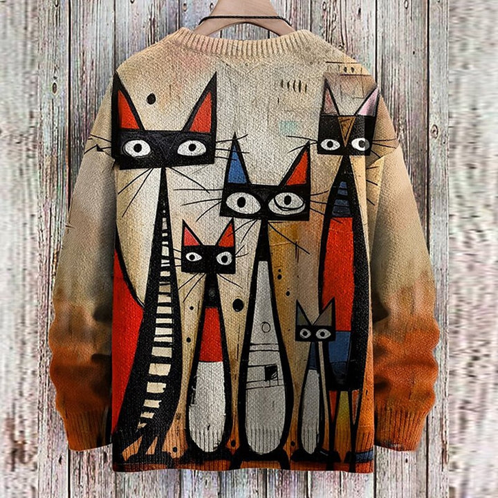 Frida Katze Kunst Muster drucken Lässige Strickpullover